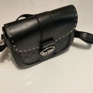 Coach Georgie Saddle Bag In Colorblock Signature Canvas With Rivets